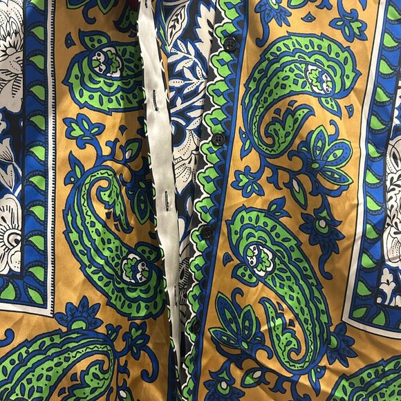 Zara Multicolor Paisley Print Green Tan Blue Flowy Blouse Women’s Size M - Picture 5 of 13